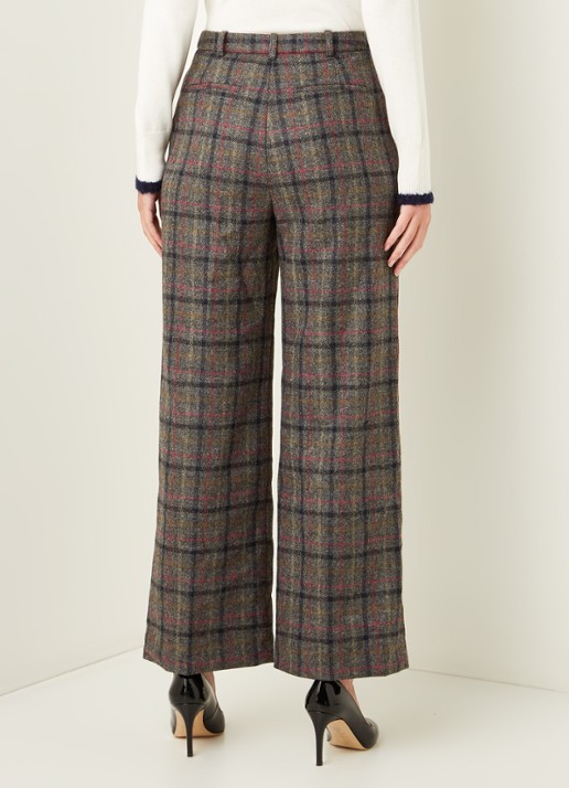 L.K.Bennett Ellen high waist wide fit pantalon met ruitprint - achterkant multicolor