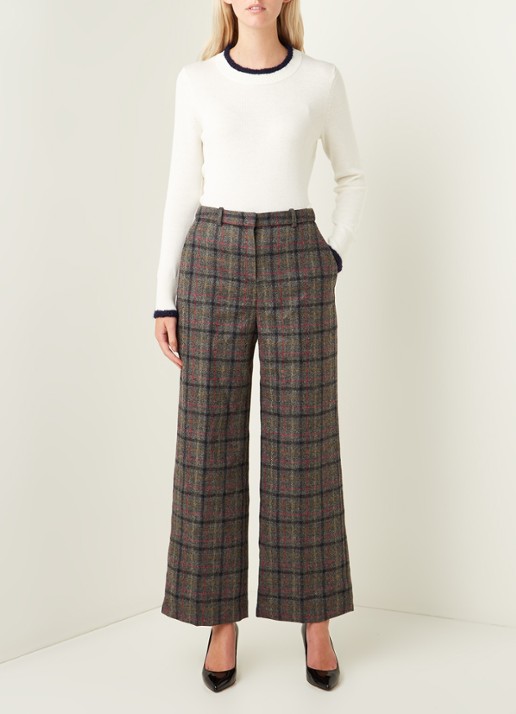 L.K.Bennett Ellen high waist wide fit pantalon met ruitprint - voorkant 3 multicolor