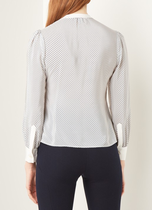 L.K.Bennett Georgia blouse van zijde met strikkraag en streepprint - achterkant 3 gebroken wit