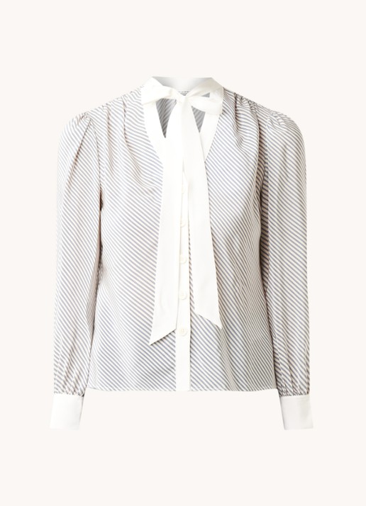 L.K.Bennett Georgia blouse van zijde met strikkraag en streepprint - voorkant gebroken wit