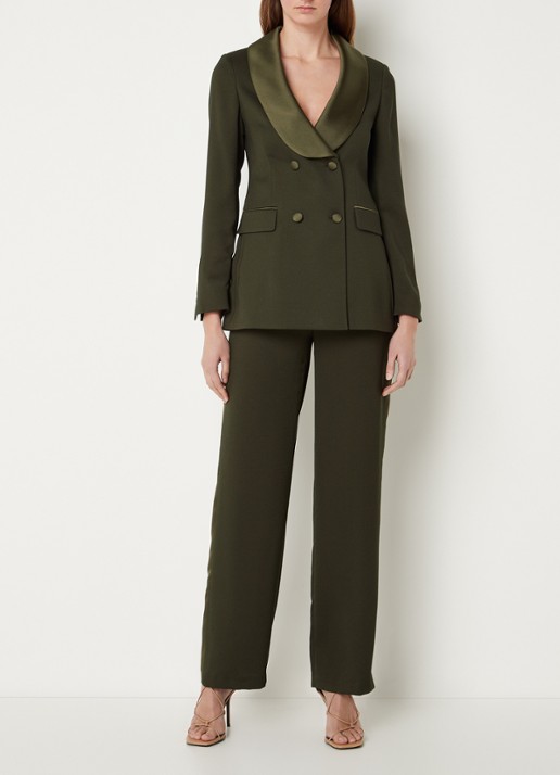L.K.Bennett Jagger double-breasted blazer met details van satijn  - voorkant 3 legergroen