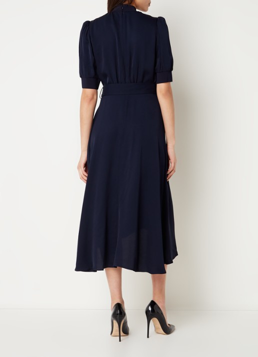 L.K.Bennett Violet midi jurk met pofmouw en ceintuur - achterkant 3 blauw