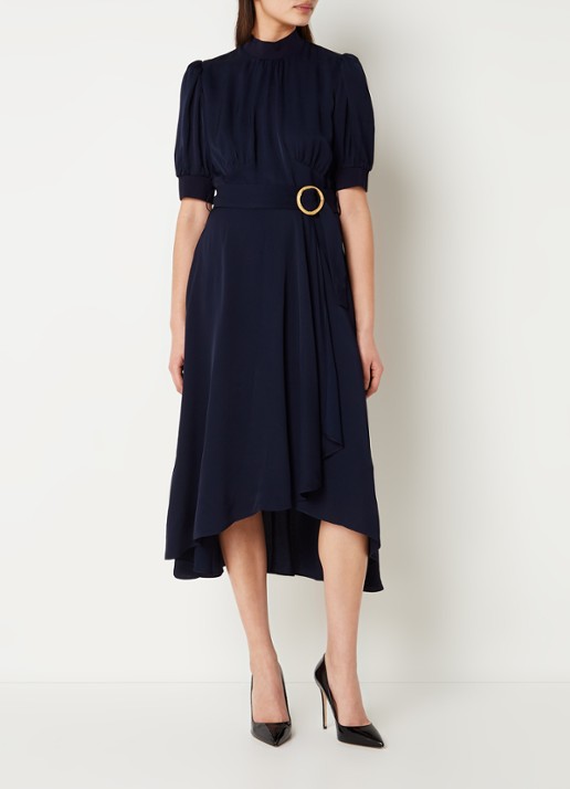 L.K.Bennett Violet midi jurk met pofmouw en ceintuur - detail 4 blauw