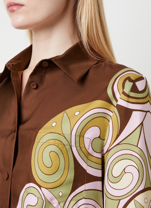 La DoubleJ Boy blouse van zijde met print - detail 5 roodbruin