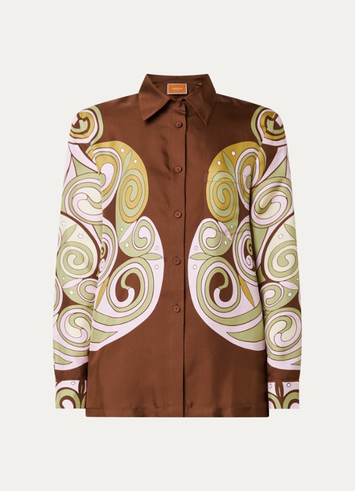 La DoubleJ Boy blouse van zijde met print - voorkant 2 roodbruin