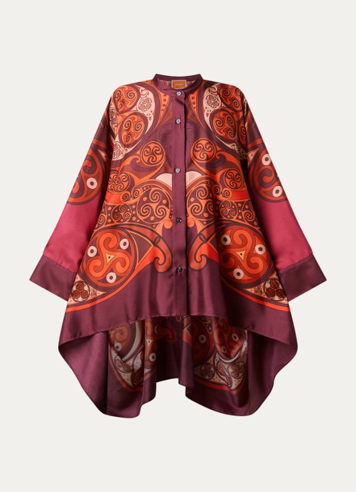 La DoubleJ Foulard blouse van zijde met print - voorkant donkerrood