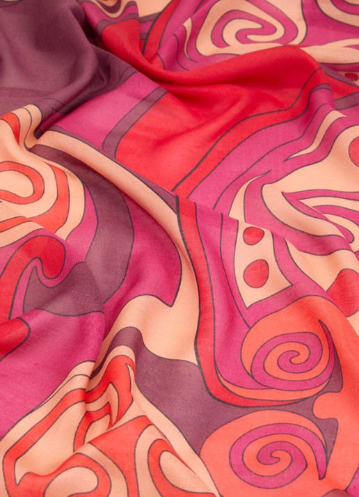 La DoubleJ Foulard sjaal in zijdeblend met print 140 x 140 cm - detail 2 donkerrood