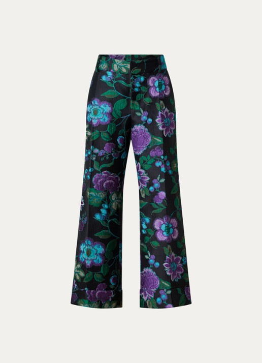 La DoubleJ Hendrix high waist cropped straight fit pantalon met jacquard dessin - voorkant 4 zwart