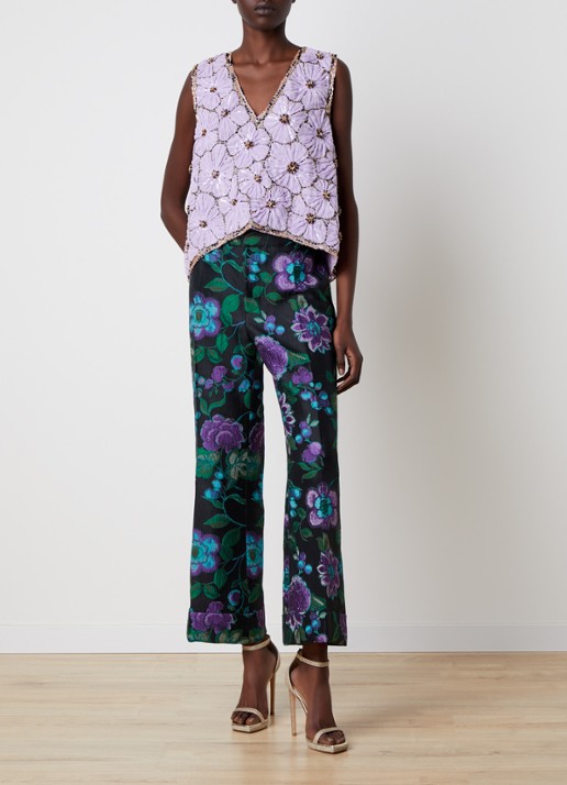La DoubleJ Hendrix high waist cropped straight fit pantalon met jacquard dessin - voorkant 5 zwart