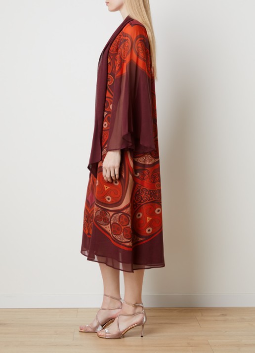 La DoubleJ Magnifico midi tuniekjurk van zijde met print - voorkant 5 donkerrood