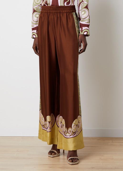 La DoubleJ Palazzo high waist wide fit broek van zijde met print