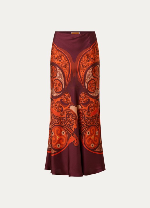 La DoubleJ Sleek maxi rok van zijde met print - voorkant 2 donkerrood