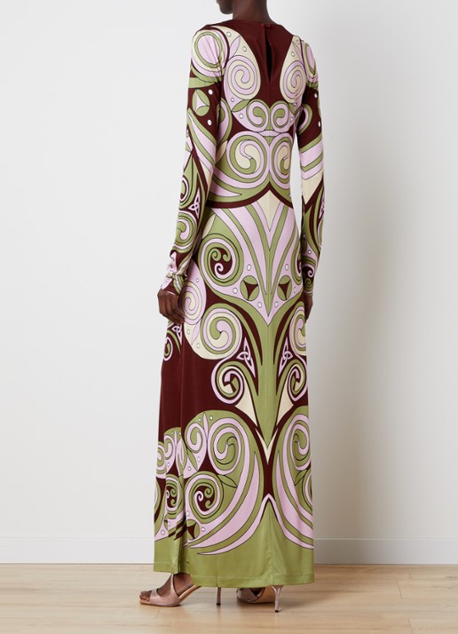 La DoubleJ Slinky Swing maxi jurk van jersey met print - achterkant 5 roodbruin