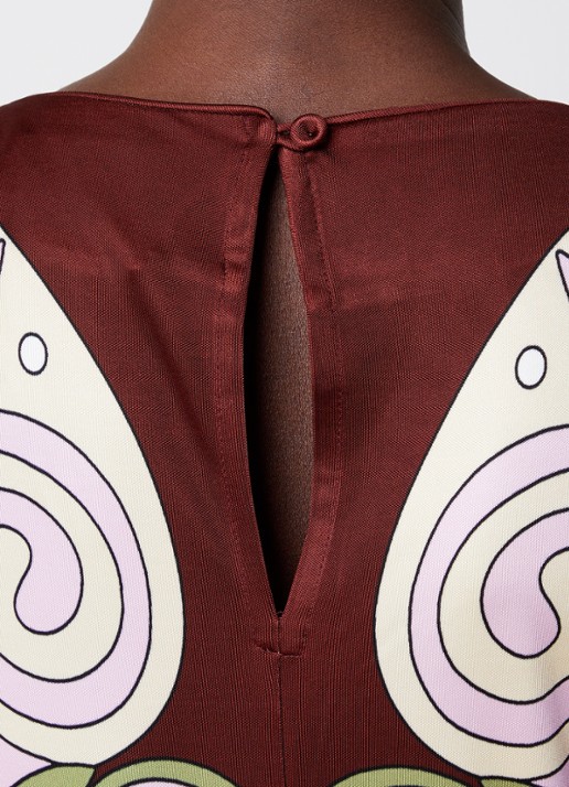 La DoubleJ Slinky Swing maxi jurk van jersey met print - detail 2 roodbruin
