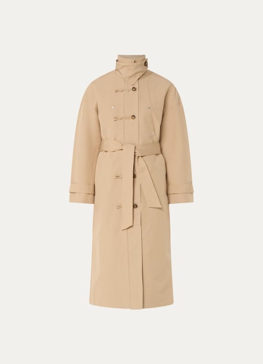 Laagam Antwerp trenchcoat met strikceintuur en opstaande kraag - voorkant 3 donkerbeige