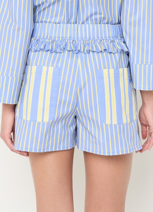 Laagam Caos high waist straight fit korte broek met streepprint - achterkant 5 lichtblauw