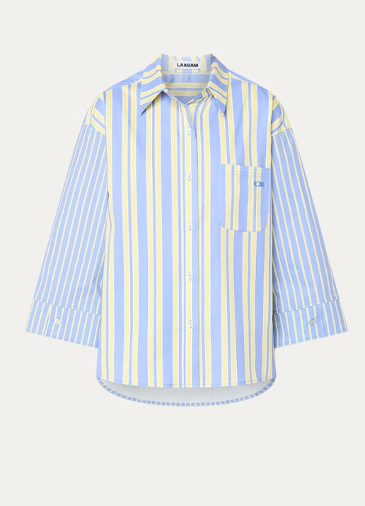 Laagam Caos oversized blouse met streepprint en borstzak - voorkant 4 blauw
