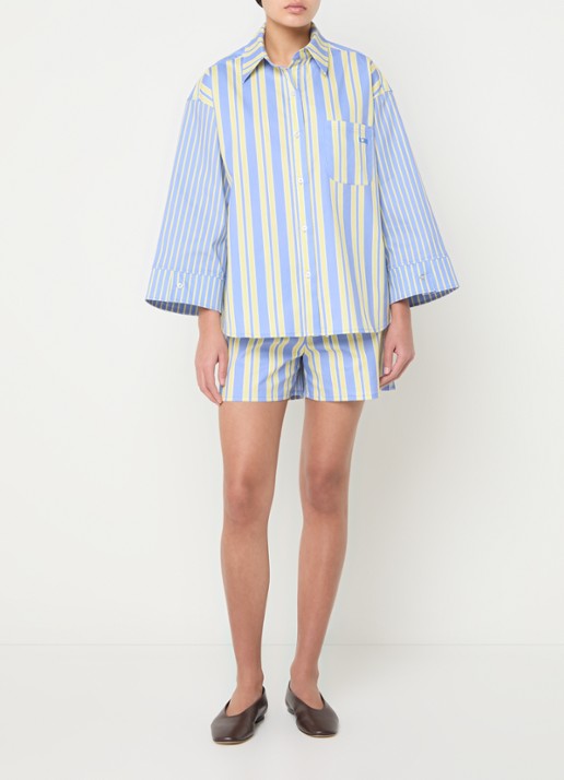 Laagam Caos oversized blouse met streepprint en borstzak - voorkant 5 blauw