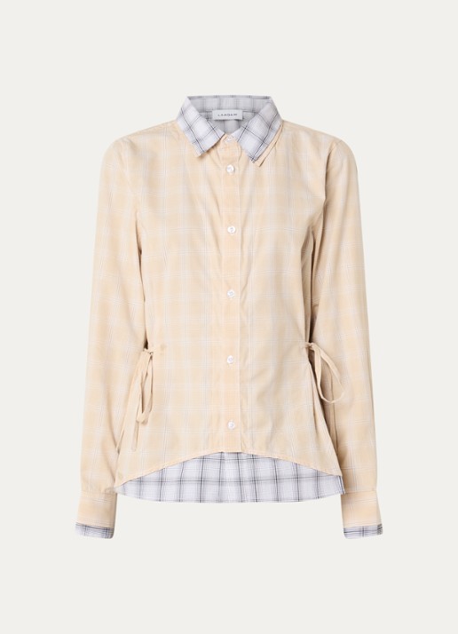 Laagam Chappel blouse met gestrikt detail en ruitdessin - voorkant 3 beige