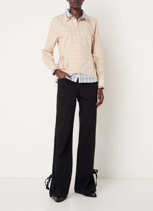 Laagam Chappel blouse met gestrikt detail en ruitdessin - voorkant 4 beige