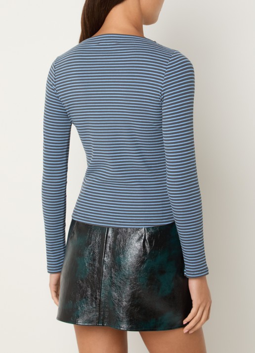 Laagam Emory longsleeve met logo en streepprint - achterkant 3 blauwgrijs