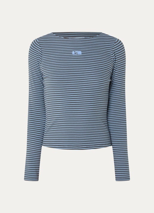 Laagam Emory longsleeve met logo en streepprint - voorkant blauwgrijs
