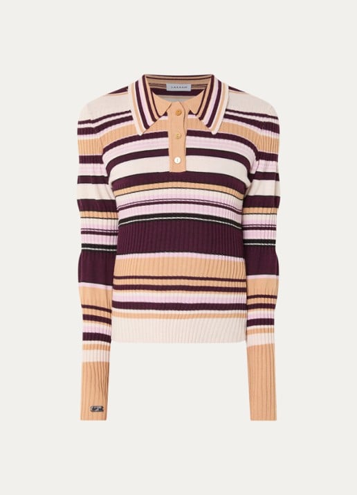 Laagam Ilyana polo met streepprint - voorkant aubergine
