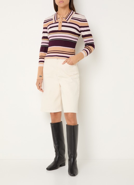 Laagam Ilyana polo met streepprint - voorkant 2 aubergine
