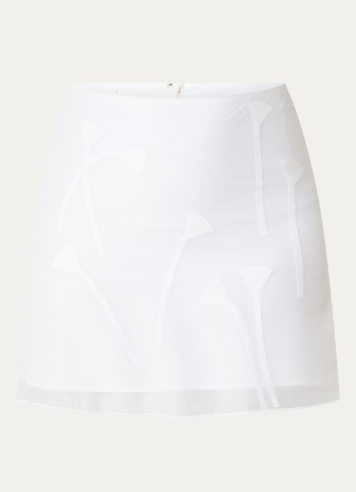 Laagam Isabella semi-transparante minirok met bloemenprint - voorkant wit