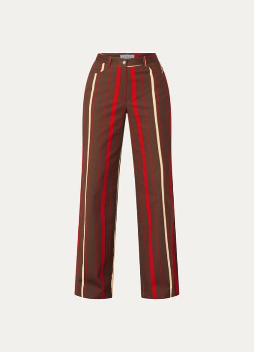 Laagam Leroy high waist straight fit broek met streepprint - voorkant bruin