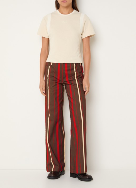 Laagam Leroy high waist straight fit broek met streepprint - voorkant 2 bruin