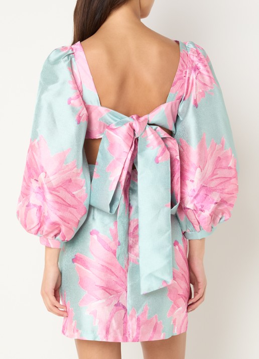 Laagam Liza mini jurk met print en pofmouw - achterkant 3 roze