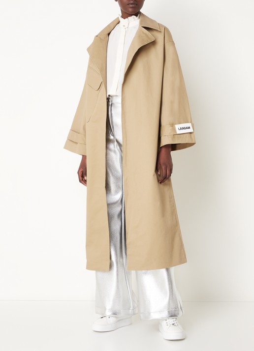 Laagam Londres trenchcoat met strikceintuur - voorkant 4 donkerbeige