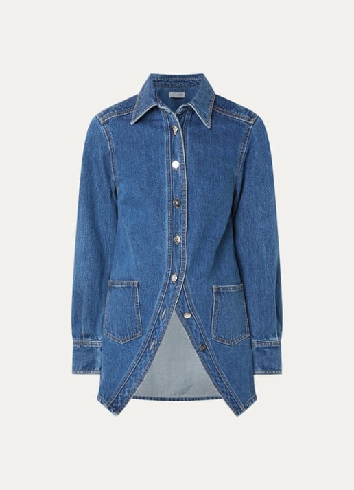 Laagam No Boyfriend blouse van denim met opgestikte zakken - voorkant indigo