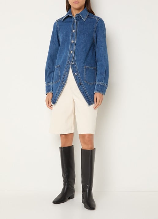 Laagam No Boyfriend blouse van denim met opgestikte zakken - voorkant 2 indigo