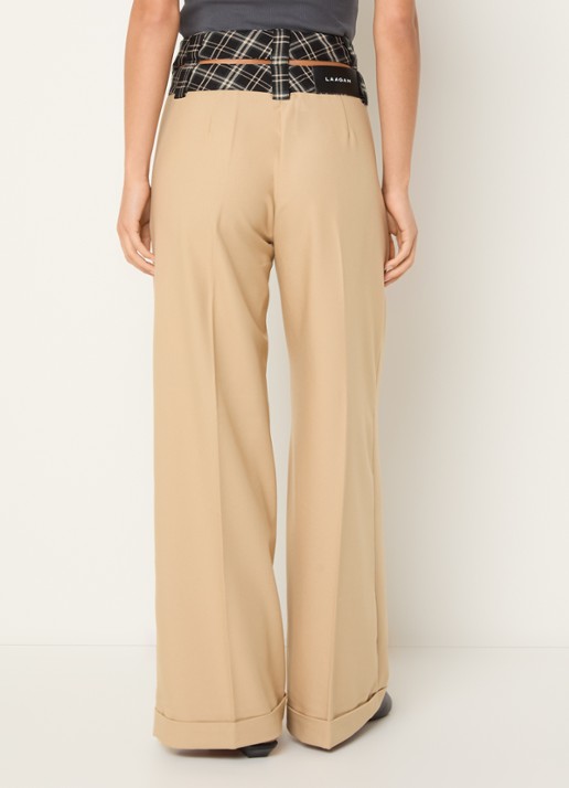 Laagam Smith high waist wide fit pantalon met ruitdessin - achterkant 2 zand