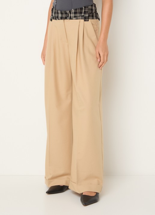 Laagam Smith high waist wide fit pantalon met ruitdessin