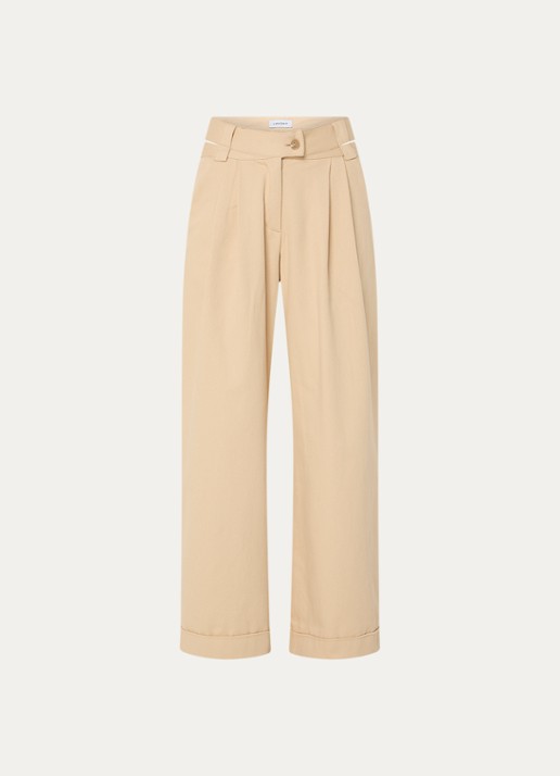 Laagam Smith high waist wide fit pantalon met steekzakken - voorkant beige