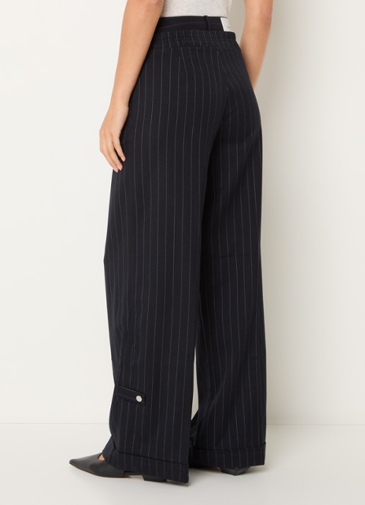 Laagam Stella high waist loose fit pantalon met krijtstreep - achterkant 4 donkerblauw
