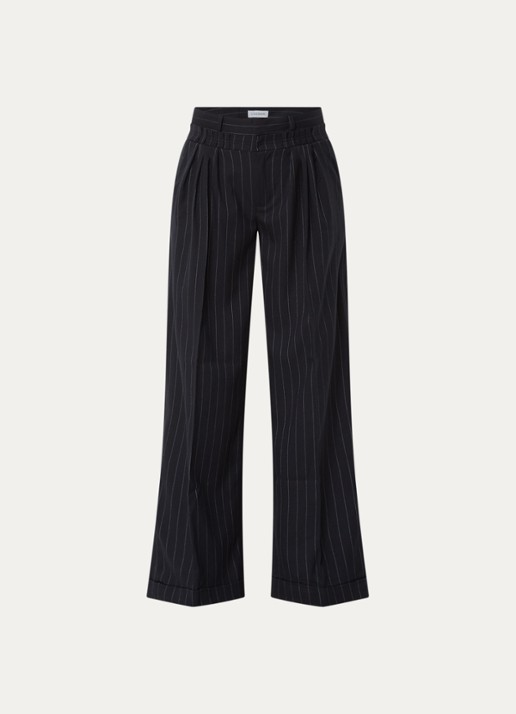 Laagam Stella high waist loose fit pantalon met krijtstreep - voorkant 2 donkerblauw