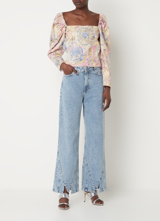 Laagam Thelma low waist wide leg jeans met medium wassing - voorkant 4 indigo