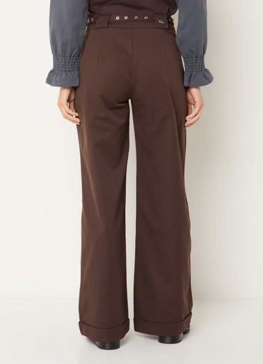 Laagam Valea high waist straight fit broek met steekzakken - achterkant 4 bruin