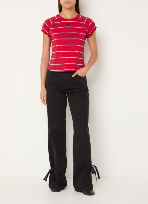 Laagam Zaira T-shirt met streepprint - voorkant 2 rood