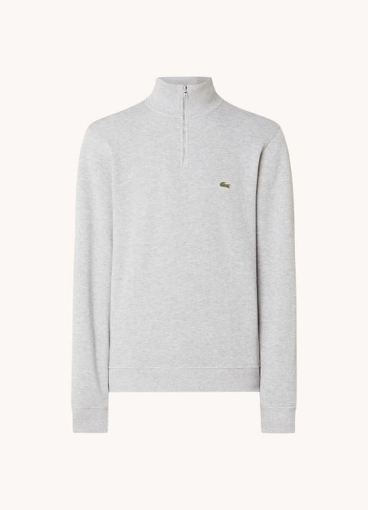 Lacoste Fijngebreide pullover met halve rits - voorkant grijsmele