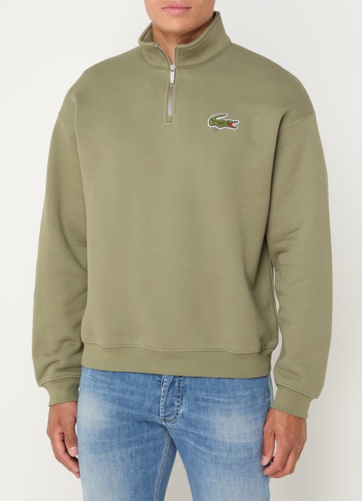 Lacoste Fijngebreide pullover met halve rits - detail 4 mosgroen
