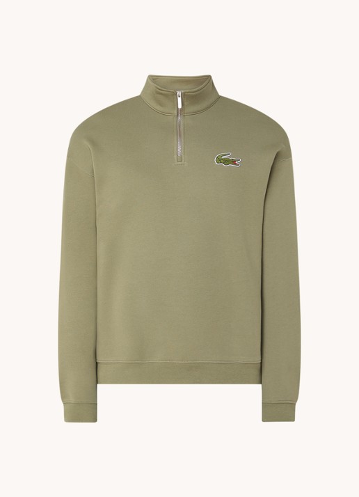 Lacoste Fijngebreide pullover met halve rits - voorkant 2 mosgroen