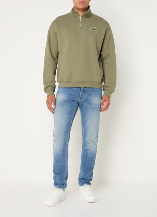 Lacoste Fijngebreide pullover met halve rits - voorkant 3 mosgroen