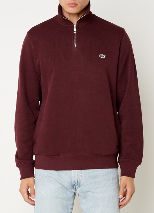 Lacoste Fijngebreide pullover met halve rits - detail donkerbruin