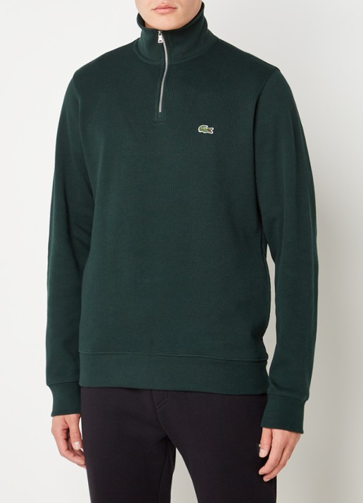 Lacoste Fijngebreide pullover met halve rits - achterkant donkergroen