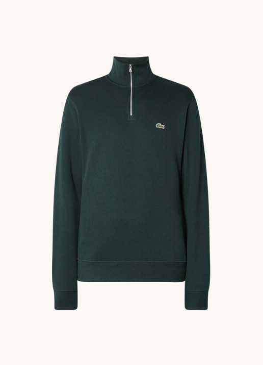 Lacoste Fijngebreide pullover met halve rits - voorkant 4 donkergroen